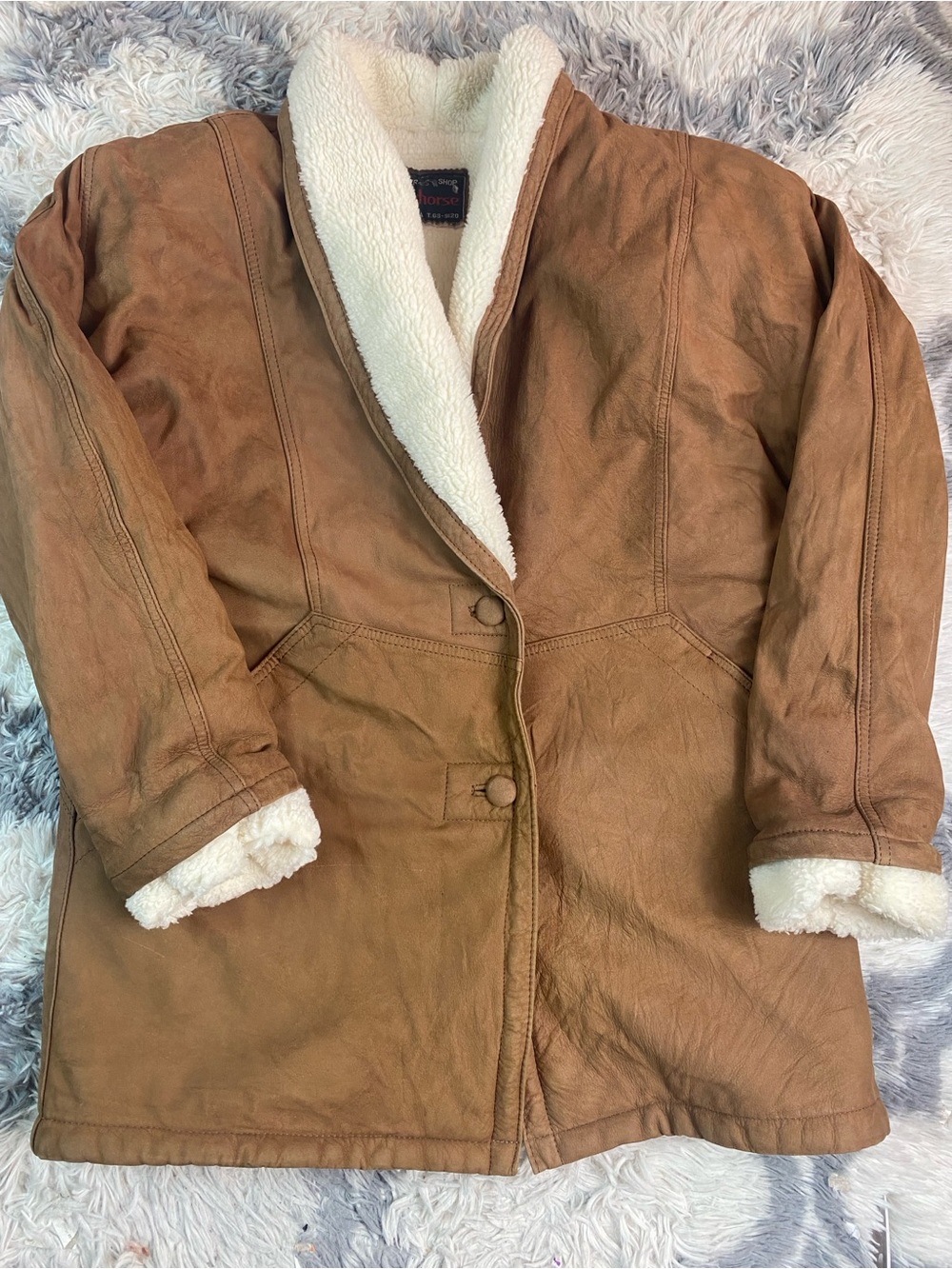 Vintage Dark Horse Leather  Shearling Rancher Jacket Brown  Sherpa Lined L